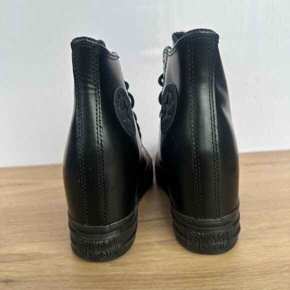 ✨Converse Chuck Taylor Wedge Platform Leather Sz 8.5 Women's Shoes Black A12827C - Picture 4 of 9